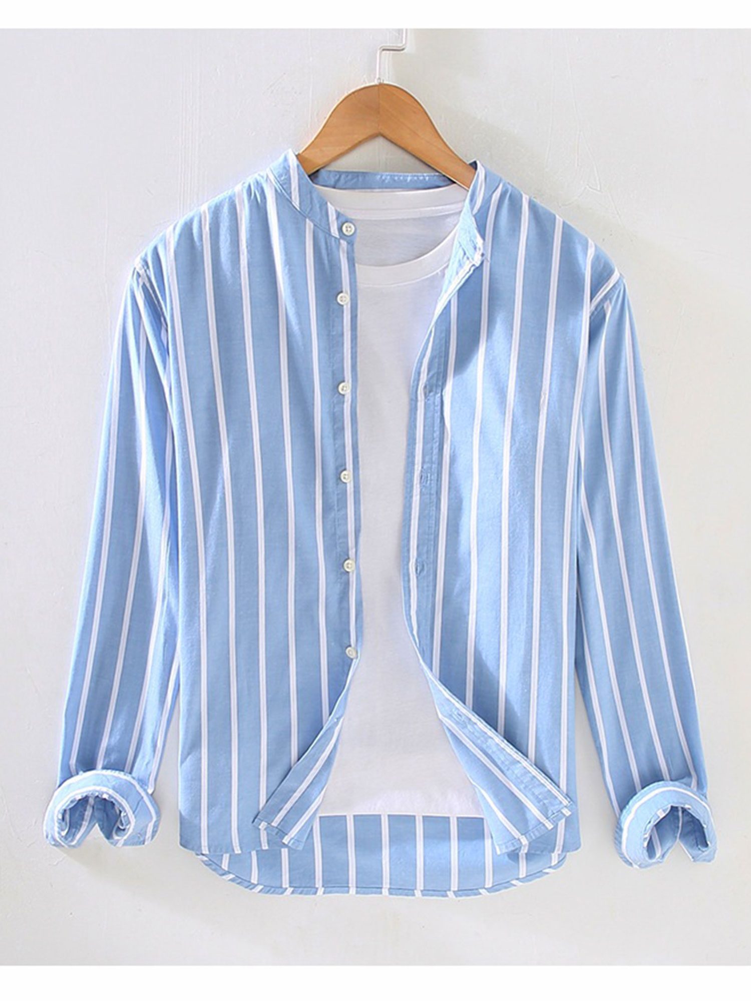 Mandarin Striped Oxford Shirt